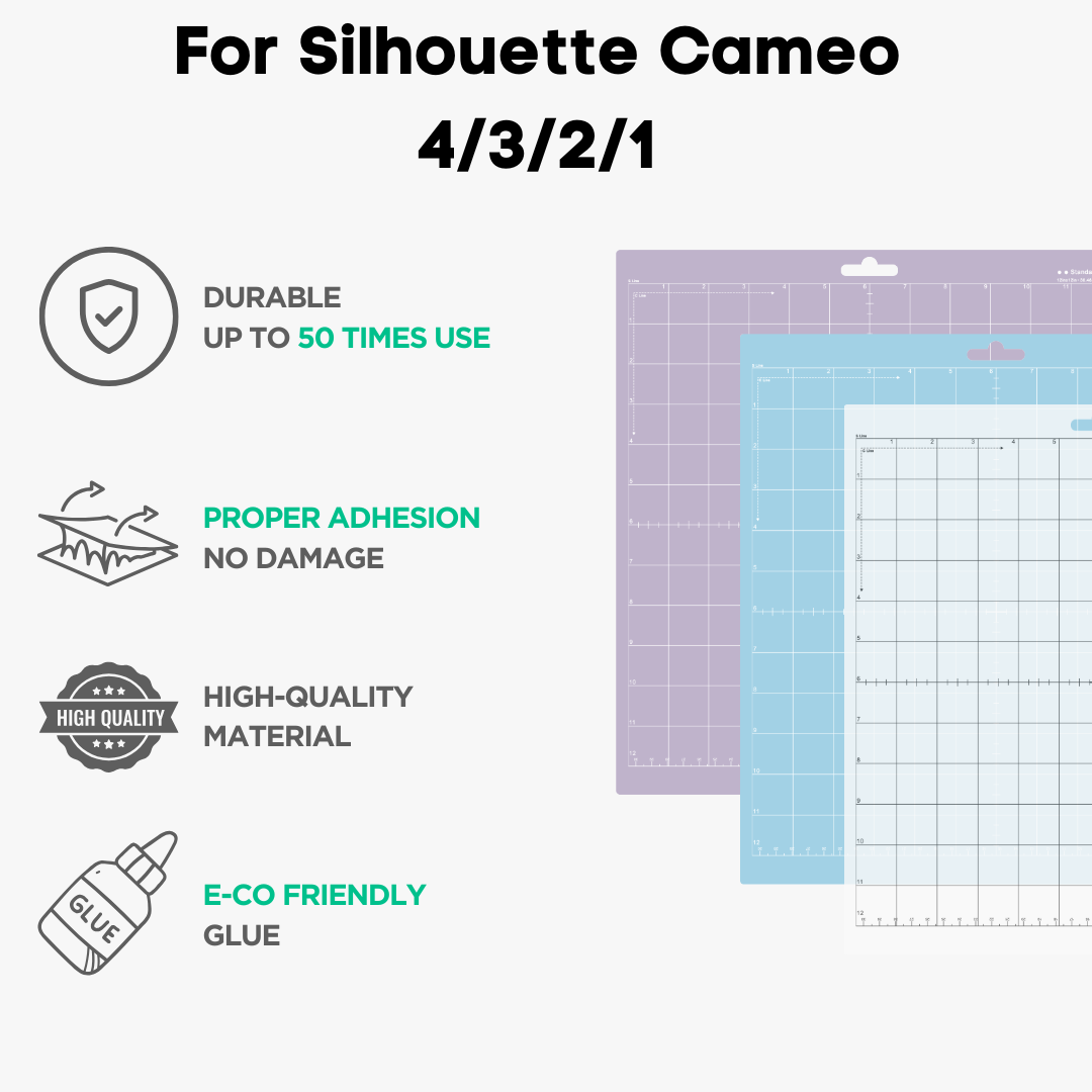 12" X 12"  Adhesive Cutting Mats For Silhouette Cameo 4 3 2 1 , Variety 4 Pack